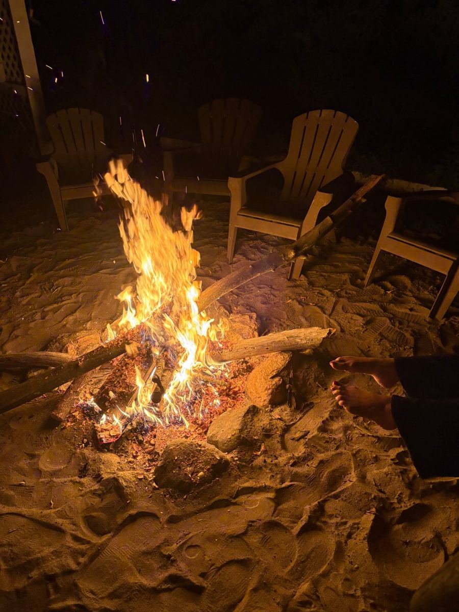 The bonfire on Saturday night, chairs in a circle around it