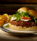 buffalo quinoa and bean burger with bleu “cheese” sauce