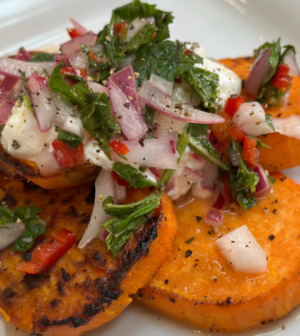 Grilled Sweet Potato + Lemon Herb Sauce